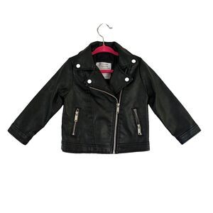 Primark Babies Girls Motorcycle Leather Jacket Black Sz 18-24 Mths